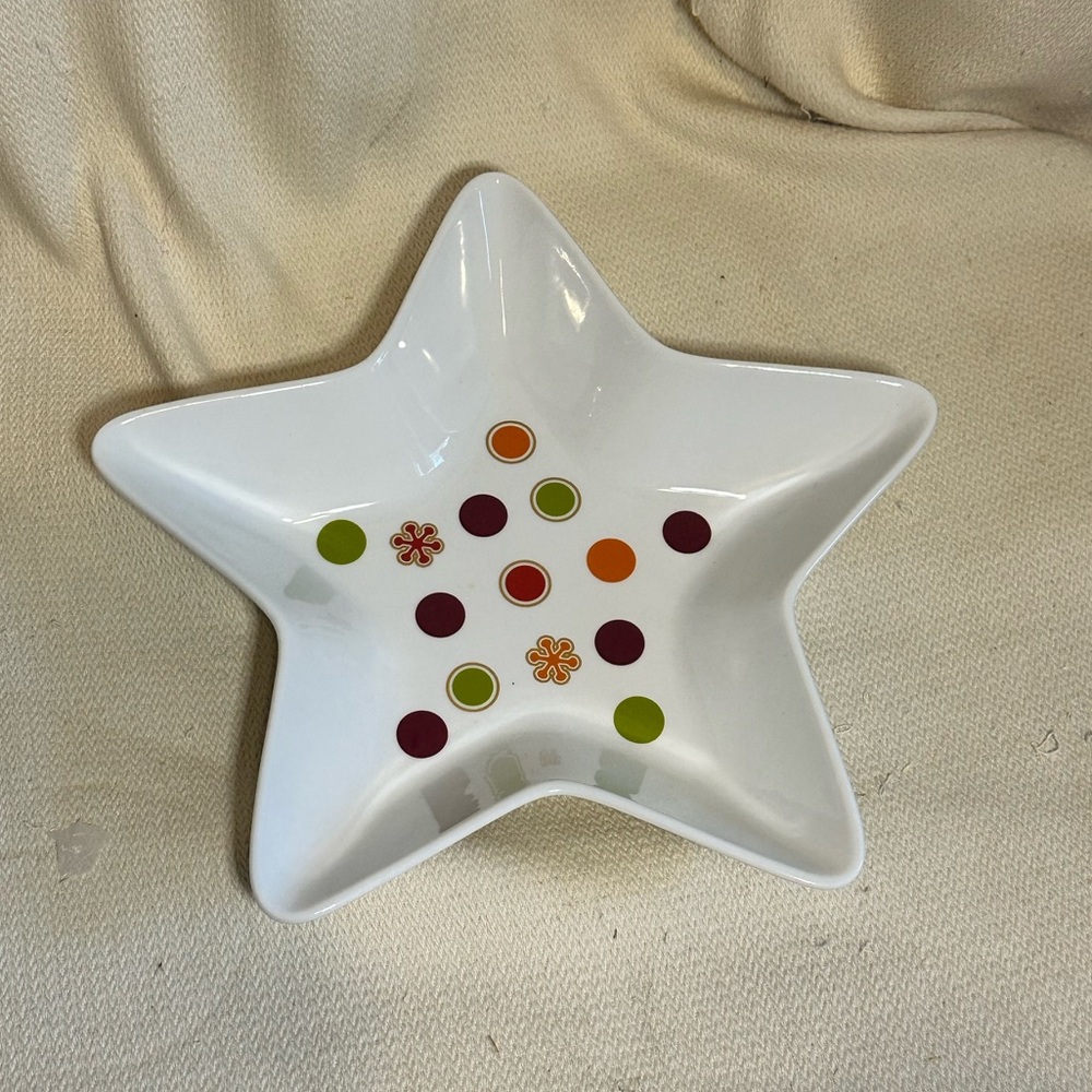 Star-Shaped White Decorative Bowl with Colorful Accents